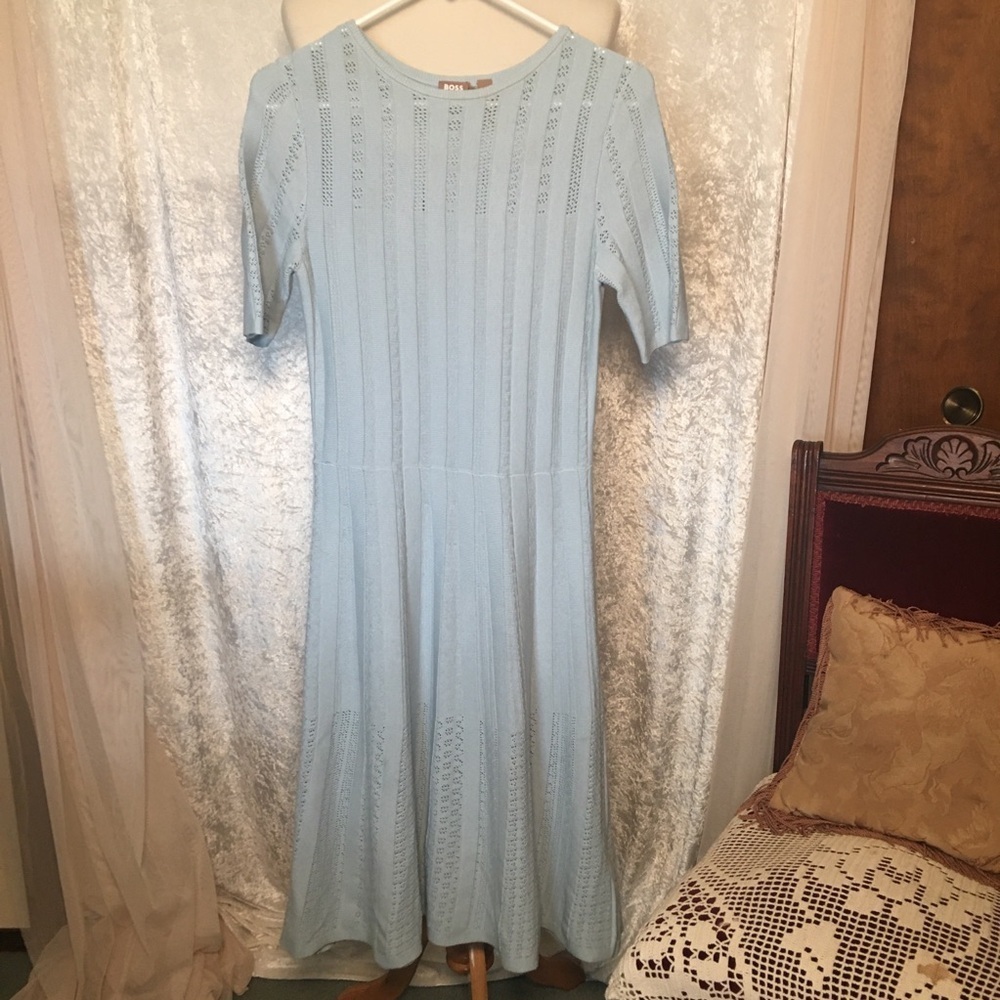 Hugo Boss Knit light Blue A-Line midi dress Size S